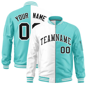 Custom White Bright Green Split Varsity Full-Zip Two Tone Letterman Bomber Jacket