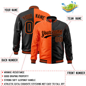 Custom Orange Black Split Varsity Full-Zip Two Tone Letterman Bomber Jacket