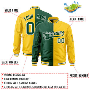 Custom Green Gold Split Varsity Full-Zip Two Tone Letterman Bomber Jacket