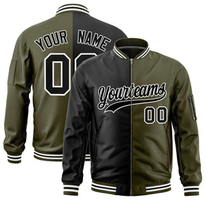 Custom Black Olive Split Varsity Full-Zip Two Tone Letterman Bomber Jacket