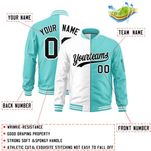 Custom White Bright Green Split Varsity Full-Zip Two Tone Letterman Bomber Jacket