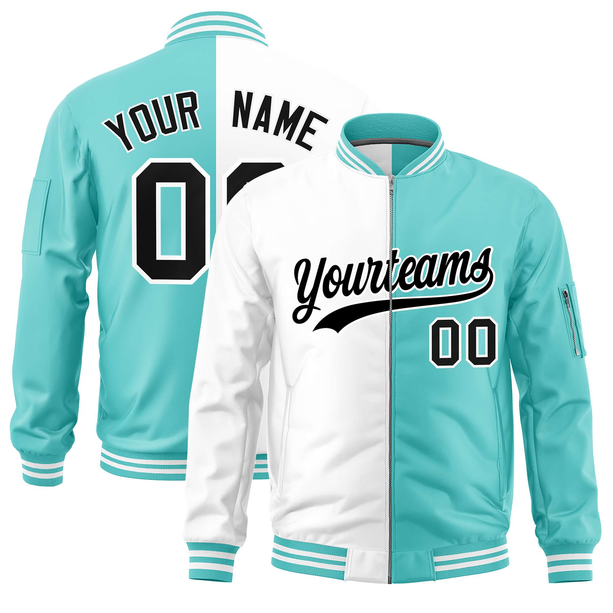 Custom White Bright Green Split Varsity Full-Zip Two Tone Letterman Bomber Jacket