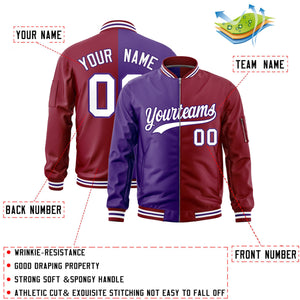 Custom Purple Crimson Split Varsity Full-Zip Two Tone Letterman Bomber Jacket