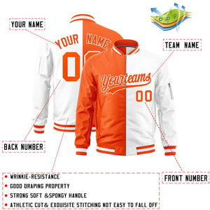 Custom Orange White Split Varsity Full-Zip Two Tone Letterman Bomber Jacket