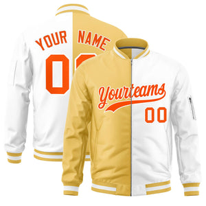 Custom Khaki White Split Varsity Full-Zip Two Tone Letterman Bomber Jacket