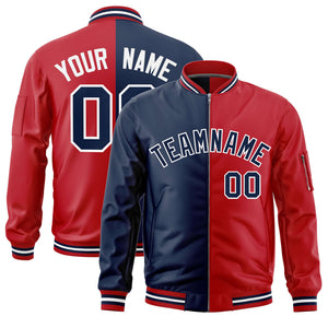 Custom Navy Red Split Varsity Full-Zip Two Tone Letterman Bomber Jacket