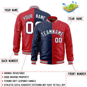 Custom Navy Red Split Varsity Full-Zip Two Tone Letterman Bomber Jacket