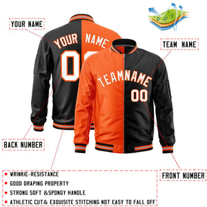 Custom Orange Black Split Varsity Full-Zip Two Tone Letterman Bomber Jacket