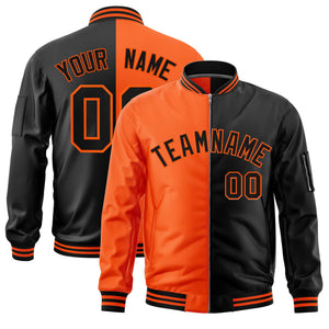 Custom Orange Black Split Varsity Full-Zip Two Tone Letterman Bomber Jacket