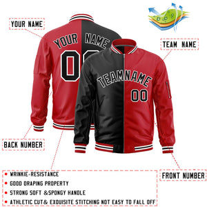 Custom Black Red Split Varsity Full-Zip Two Tone Letterman Bomber Jacket