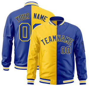 Custom Gold Royal Split Varsity Full-Zip Two Tone Letterman Bomber Jacket