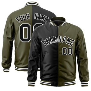 Custom Black Olive Split Varsity Full-Zip Two Tone Letterman Bomber Jacket