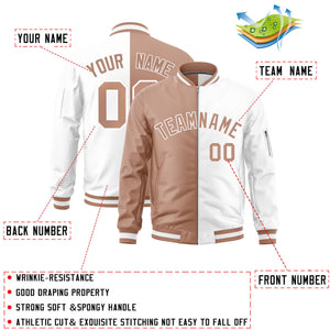 Custom Light Brown White Split Varsity Full-Zip Two Tone Letterman Bomber Jacket