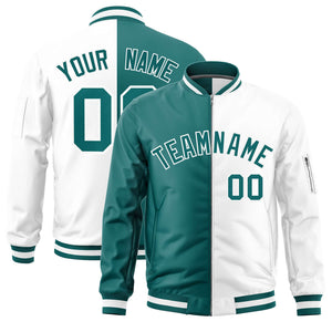 Custom Aqua White Split Varsity Full-Zip Two Tone Letterman Bomber Jacket