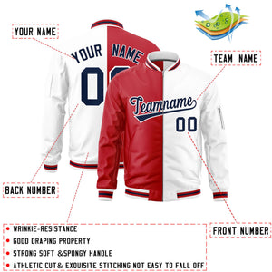 Custom Red White Split Varsity Full-Zip Two Tone Letterman Bomber Jacket