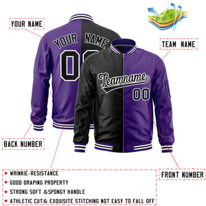 Custom Black Purple Split Varsity Full-Zip Two Tone Letterman Bomber Jacket