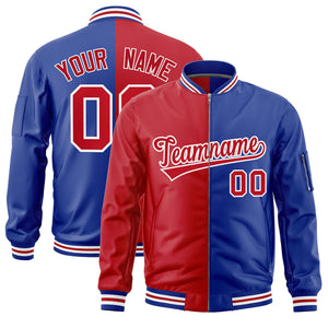 Custom Red Royal Split Varsity Full-Zip Two Tone Letterman Bomber Jacket