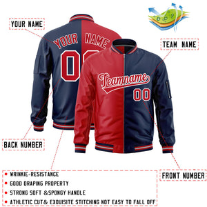 Custom Red Navy Split Varsity Full-Zip Two Tone Letterman Bomber Jacket