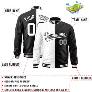 Custom White Black Split Varsity Full-Zip Two Tone Letterman Bomber Jacket