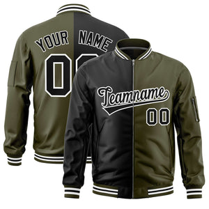 Custom Black Olive Split Varsity Full-Zip Two Tone Letterman Bomber Jacket