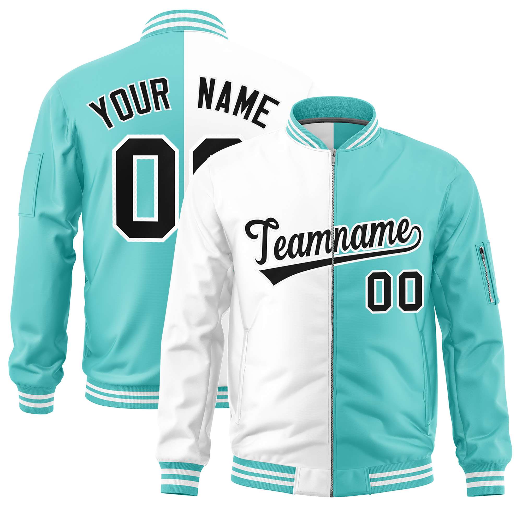 Custom White Bright Green Split Varsity Full-Zip Two Tone Letterman Bomber Jacket