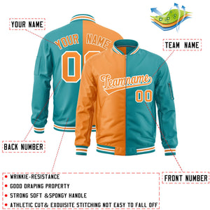 Custom Orange Aqua Split Varsity Full-Zip Two Tone Letterman Bomber Jacket