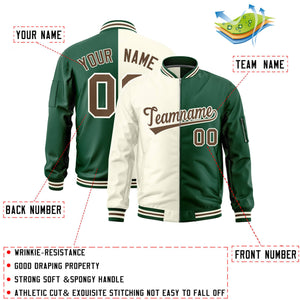 Custom Cream Green Split Varsity Full-Zip Two Tone Letterman Bomber Jacket