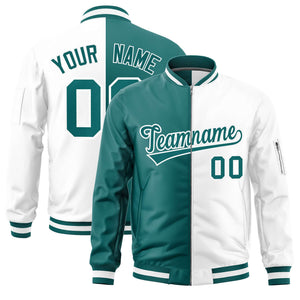 Custom Aqua White Split Varsity Full-Zip Two Tone Letterman Bomber Jacket