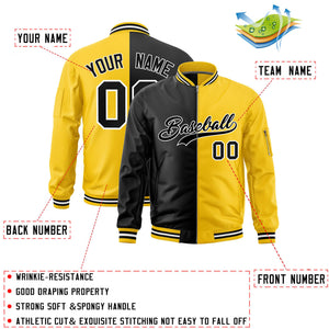 Custom Black Gold Split Varsity Full-Zip Two Tone Letterman Bomber Jacket