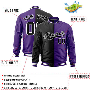 Custom Black Purple Split Varsity Full-Zip Two Tone Letterman Bomber Jacket