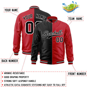 Custom Black Red Split Varsity Full-Zip Two Tone Letterman Bomber Jacket