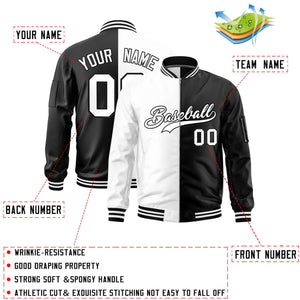 Custom White Black Split Varsity Full-Zip Two Tone Letterman Bomber Jacket