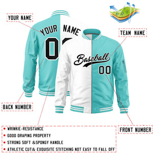 Custom White Bright Green Split Varsity Full-Zip Two Tone Letterman Bomber Jacket