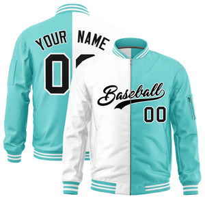 Custom White Bright Green Split Varsity Full-Zip Two Tone Letterman Bomber Jacket