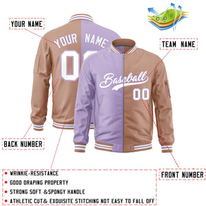 Custom Light Purple Light Brown Split Varsity Full-Zip Two Tone Letterman Bomber Jacket