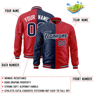 Custom Navy Red Split Varsity Full-Zip Two Tone Letterman Bomber Jacket