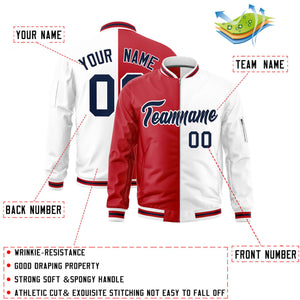 Custom Red White Split Varsity Full-Zip Two Tone Letterman Bomber Jacket