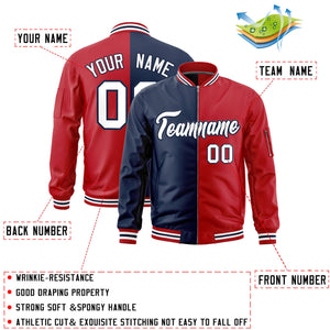 Custom Navy Red Split Varsity Full-Zip Two Tone Letterman Bomber Jacket