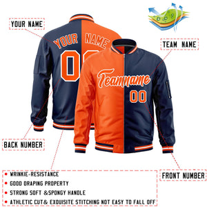 Custom Orange Navy Split Varsity Full-Zip Two Tone Letterman Bomber Jacket