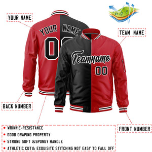 Custom Black Red Split Varsity Full-Zip Two Tone Letterman Bomber Jacket