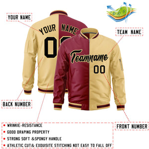 Custom Crimson Khaki Split Varsity Full-Zip Two Tone Letterman Bomber Jacket