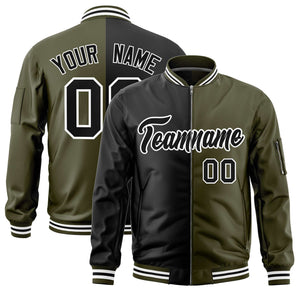 Custom Black Olive Split Varsity Full-Zip Two Tone Letterman Bomber Jacket