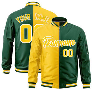 Custom Gold Green Split Varsity Full-Zip Two Tone Letterman Bomber Jacket