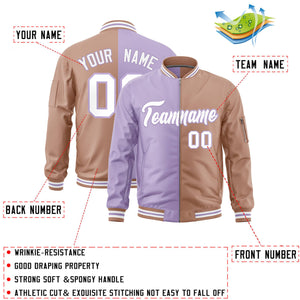 Custom Light Purple Light Brown Split Varsity Full-Zip Two Tone Letterman Bomber Jacket