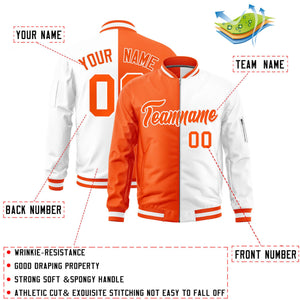 Custom Orange White Split Varsity Full-Zip Two Tone Letterman Bomber Jacket