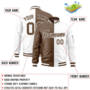 Custom Light Brown White Split Varsity Full-Zip Two Tone Letterman Bomber Jacket