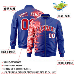 Custom Royal 3D Flame Varsity Full-Zip Letterman Bomber Jacket