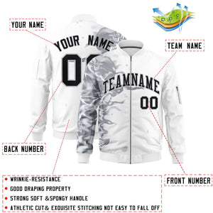 Custom White 3D Flame Varsity Full-Zip Letterman Bomber Jacket