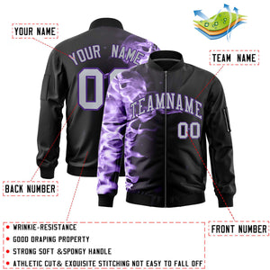 Custom Black 3D Flame Varsity Full-Zip Letterman Bomber Jacket