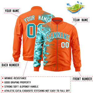 Custom Orange 3D Flame Varsity Full-Zip Letterman Bomber Jacket